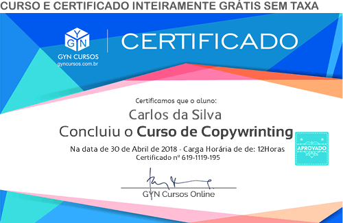 Certificado do Curso de Copywriting