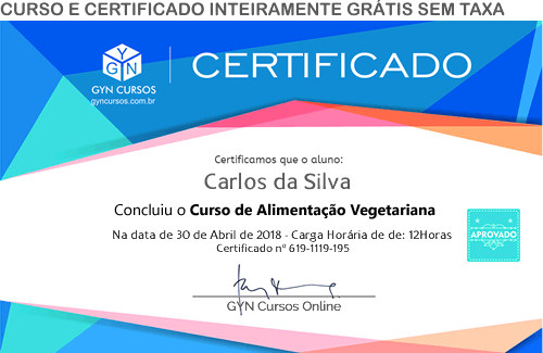 Certificado do Curso de Alimentação Vegetariana