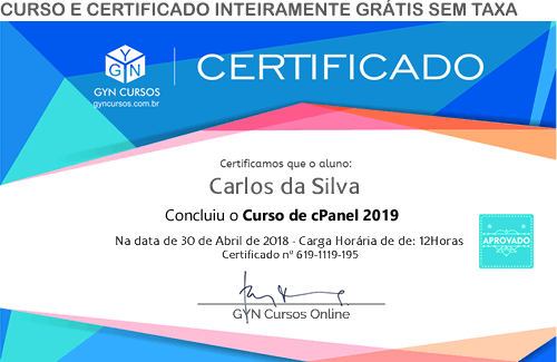 Certificado do Curso de cPanel 2019