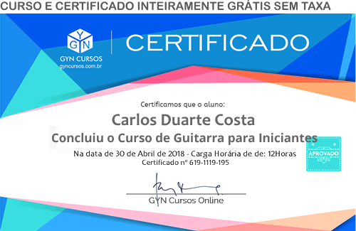 Certificado do Curso de Guitarra para Iniciantes