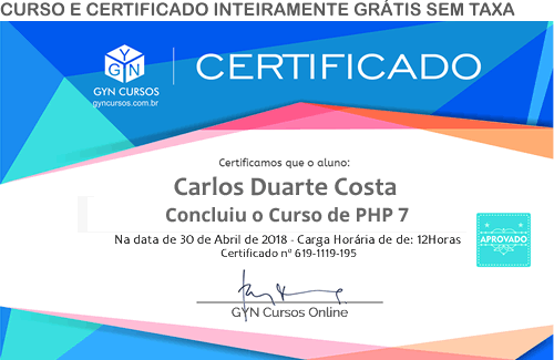 Certificado do Curso de PHP 7