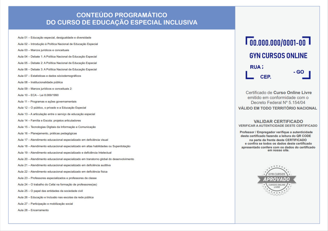 Verso do Certificado